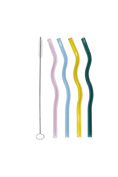 Choice A SET PBYG 4Pcs Wavy Glass Straws Shatter Resistant, Colored Glass Str...