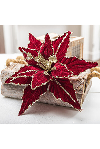 Choice 26 سم من المخمل الأحمر، زهرة عيد الميلاد، مصنوعة يدويًا، زهرة صناعية ل...
