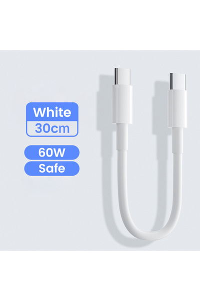 Choice كابل قصير أبيض PD 60 وات بطول 0.3 متر، كابل من النوع C إلى USB C، شحن ...