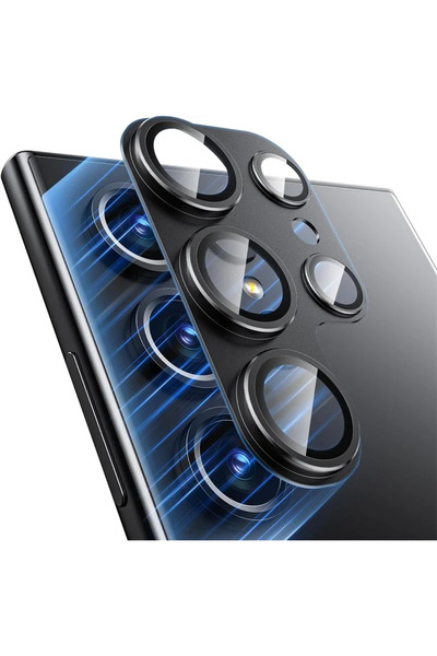 Choice أخرى لهاتف Galaxy S25 Ultra أسود 1 قطعة واقي زجاجي معدني لعدسة الكامير...