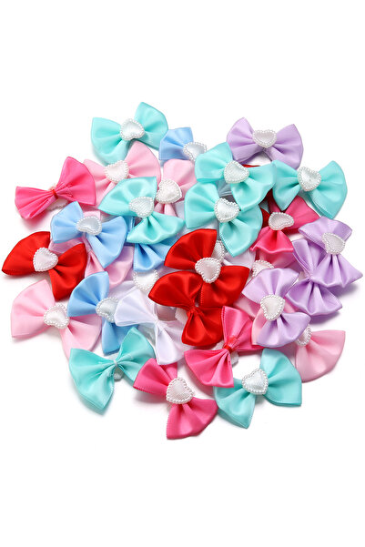 Choice 3.5x4.5cm Mixed 20pcs/lot Colored Polyester Satin Ribbon Bows With Heart Shaped Imitation Pearl Bowk