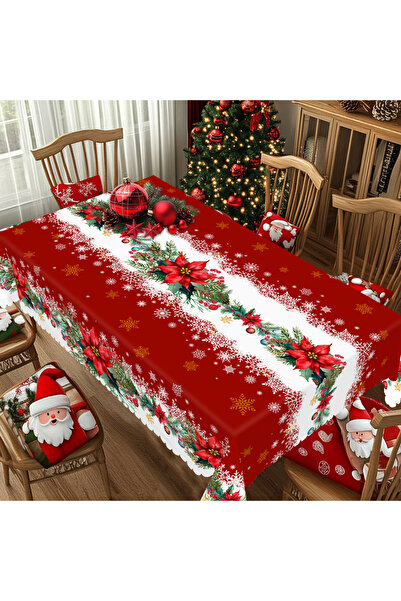 Choice 140×180 سم S584 قطعة واحدة من مفرش المائدة الأحمر مطبوع بطابع عيد الميلاد المجيد، حظيرة ريفية عتيقة