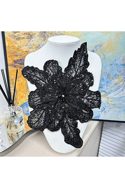 choice2 black 1PC Sequin Beaded 3D Floral Lace Patches Multi Layered Applique...