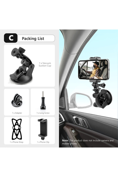Choice حامل سيارة من C Vamson لإكسسوارات Insta360 X3 وكأس شفط زجاجي وحامل ريا...