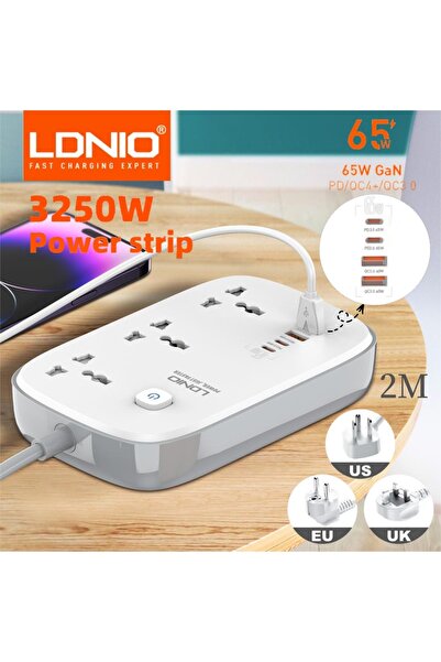 Choice UK Plug LDNIO Universal Power Strip with 65W GaN USB Charer 3250W Extension Cable Network Filter Sur