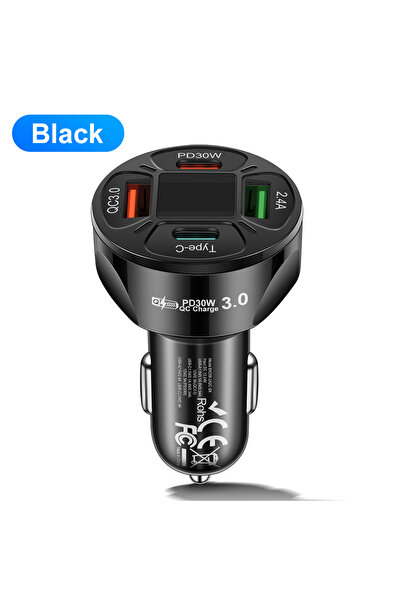 Choice شاحن سيارة USB أسود بأربعة منافذ وشاشة رقمية 120 وات وشحن سريع QC3.0 و...