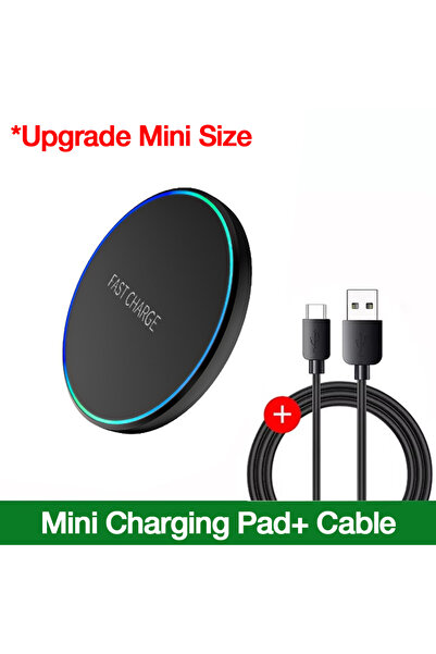 Vikefon شاحن لاسلكي صغير أسود مع كابل لسطح المكتب بقوة 30 وات وإضاءة LED لهات...