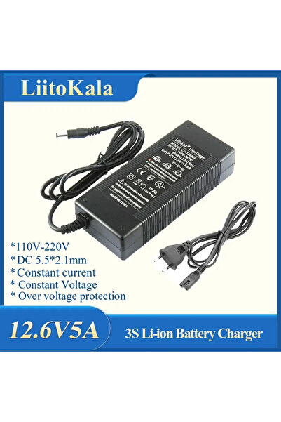 liitokala شاحن بطارية ليثيوم بوليمر 18650 3S-12.6V5A، محول طاقة 12.6V 5A