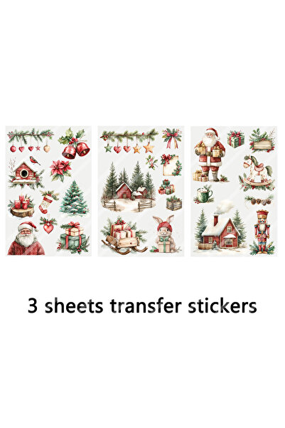 Choice Multi-Colored 3pcs Rustic Red Green Christmas UV DTF Glass Cup Wrap Tr...