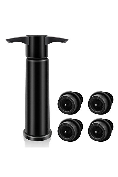 choice2 سدادات زجاجات النبيذ السوداء ذات الأربع سدادات، مزودة بمضخة لحفظ النب...