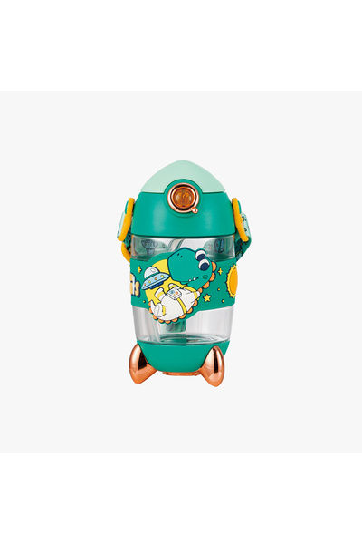 Hibobi Premium 400ml Rocket-Shaped Kids Water Bottle with Straw and Shoulder Strap