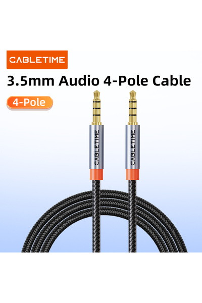 Choice كابل صوت 5 متر CABLETIME مقاس 3.5 مم من الذكور إلى الذكور كابل رباعي الأقطاب TRRS كابل مساعد رباعي الموصلات للهاتف