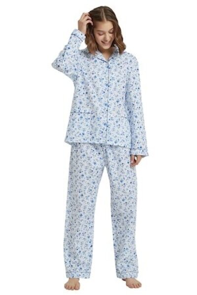 Global Set Pijama Dama Finet GLOBAL, Blue Floral, Size 4XL / 54 EU