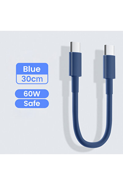 Choice كابل قصير PD 60 واط أزرق 0.3 متر 30 سم من النوع C إلى USB C كابل شحن س...