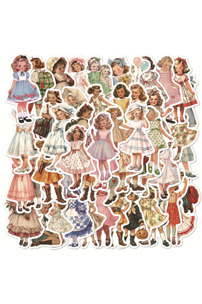Choice MULTICOLOR 50Pcs Retro Girl Dress Stickers Old School Charm Stickers for Laptop Water Bottle Luggage