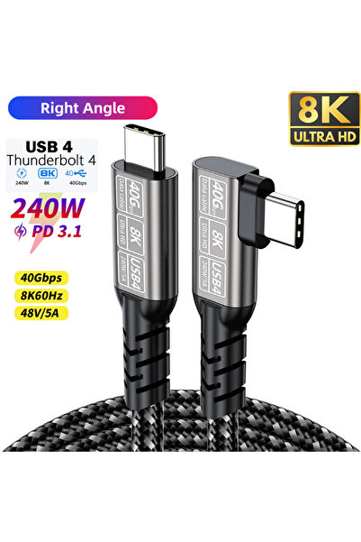 Choice 0.5m Right Angle Hannord USB4 Thunderbolt4 USB C Cable 240W 8K/60Hz Cable 40Gbps Type-C 90 Degree e