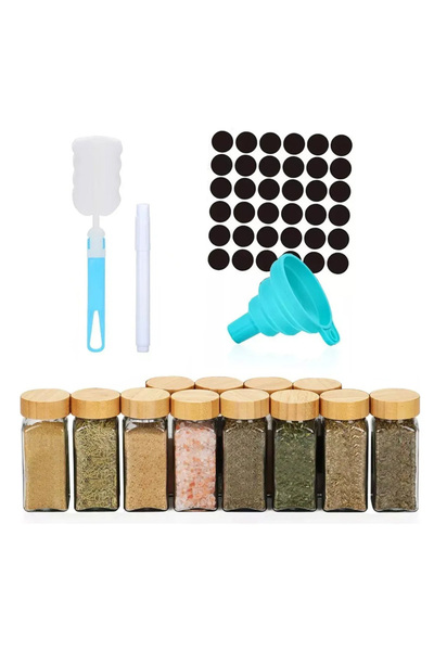 Choice Dark Khaki 12PCS Square Airtight Glass Jars Container With Wood Lid 120ml Clear Glass Seasoning Bott