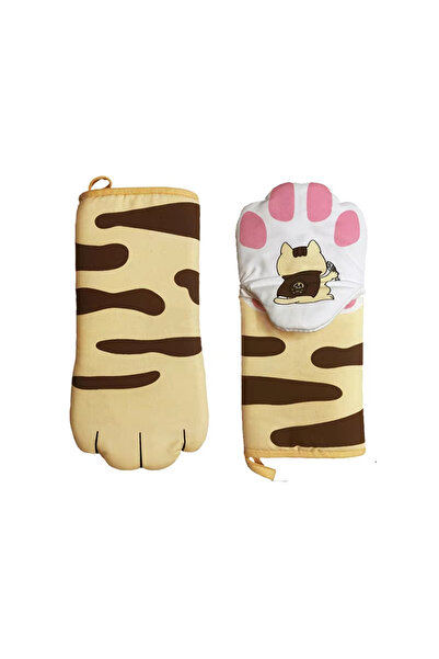 Choice قفازات طويلة من القطن للميكروويف، قفازات عازلة للحرارة، مقاومة للانزلاق، بتصميم مخالب قطط لطيفة، قطعتان