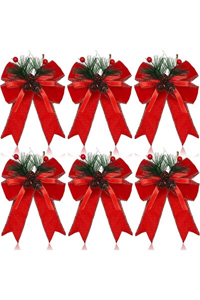 Choice 6 قطع حمراء، 6 قطع من قلادة معلقة مزخرفة على قمة شجرة عيد الميلاد، ربط...