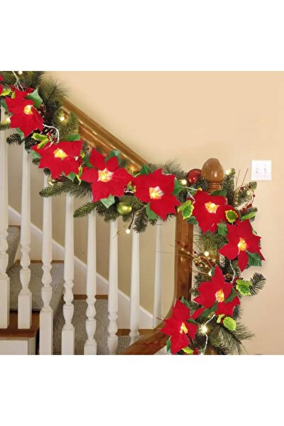 Choice 3M20LED أبيض دافئ، قطعة واحدة، 10/20 مصباح LED لزينة عيد الميلاد على شكل زهرة البونسيتة مع التوت الأحمر وأوراق الهولي