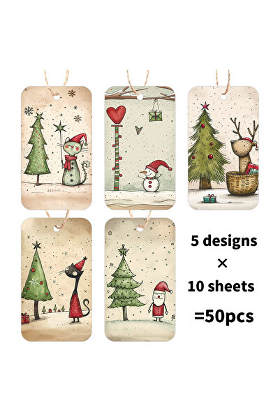 Choice 50pcs 50pcs Vintage Christmas Hanging Gift Tags With Rope-Hand-Drawn D...