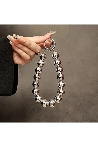 Choice سلسلة يد فضية إبداعية مرصعة بالخرز باللون الفضي مع مشبك وحافظة هاتف وس...