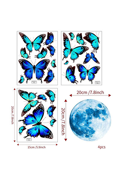 Choice J2502108 4 قطع/مجموعة ملصقات حائط على شكل قمر وفراشة تتوهج في الظلام ل...