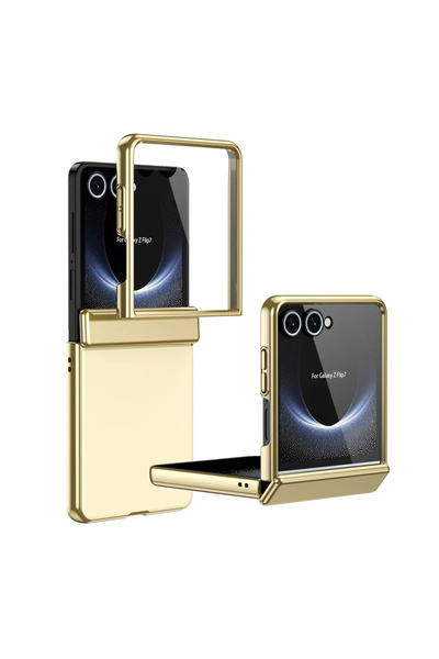 Choice جراب هاتف Galaxy Z Flip5 ذهبي رفيع مطلي بالكهرباء لهاتف Z Flip 7 fe 6 5 4 5G مع شاشة مدمجة P