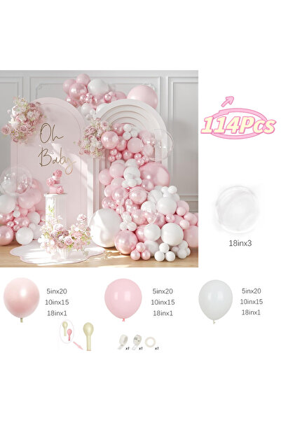 Choice أخرى BL50316-114 قطعة 114 قطعة بالونات وردية لؤلؤية بيضاء ماكارونية مح...