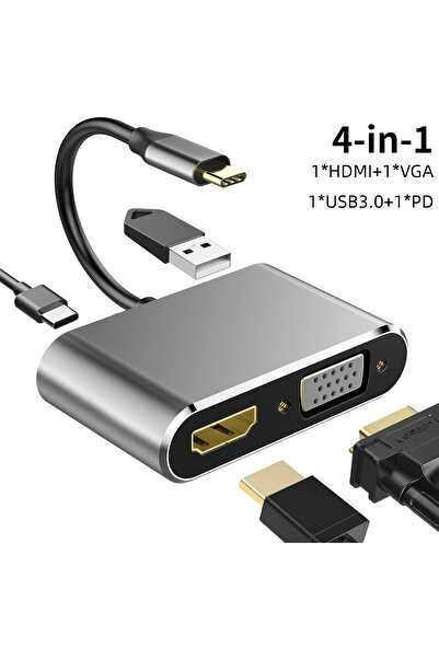 Choice محول 4 في 1 USB C إلى VGA متوافق مع HDMI Type-C Digital AV متعدد المنافذ، محول Thunderbolt 3 إلى 4