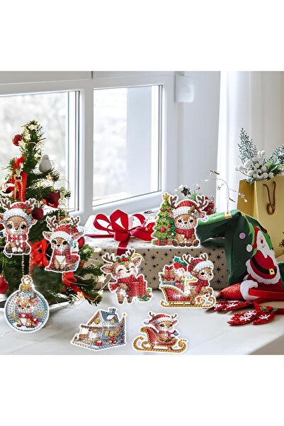 Choice YSK221 12 قطعة DIY لوحة ماسية مصنوعة من مادة الأكريليك، مفتاح لوحة ماسية بنمط غزال عيد الميلاد