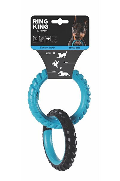 M-PETS لعبة كلب رينج كينج مزدوجة باللونين الأزرق/الأسود