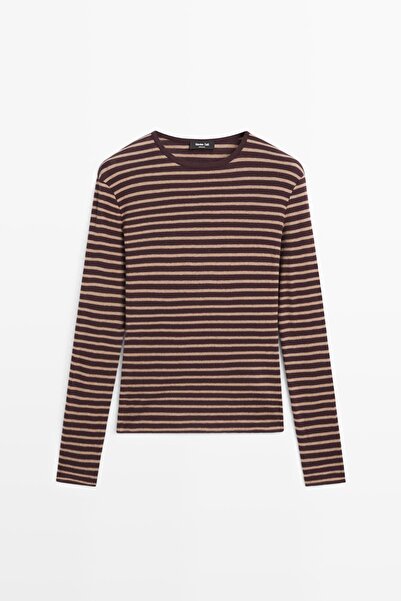 Massimo Dutti Pamuklu çizgili uzun kollu tişört