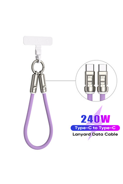 Choice حبل معصم أرجواني بطول 0.3 متر، 240 واط، كابل USB C إلى Type C، سلسلة م...