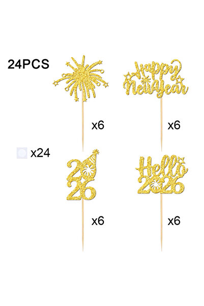 Choice YOMDID ذهبي 24 قطعة زينة كب كيك بمناسبة العام الجديد 2026 زينة كب كيك ...