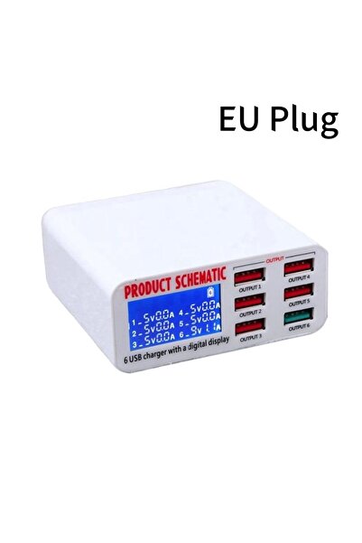 Choice 896-EU موزع شاحن USB بستة منافذ ومحطة شحن سريع مع شاشة عرض LED للهواتف الذكية متعددة الاستخدامات