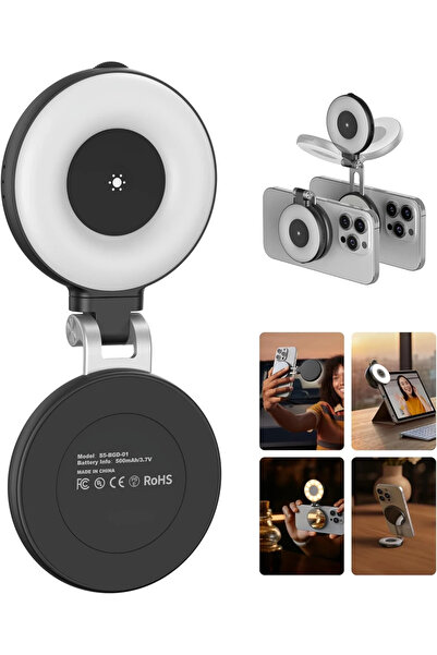 Generic C03 Magnetic Beauty Selfie Light - MagSafe Compatible, CRI97 360° LED with Mirror (Black)