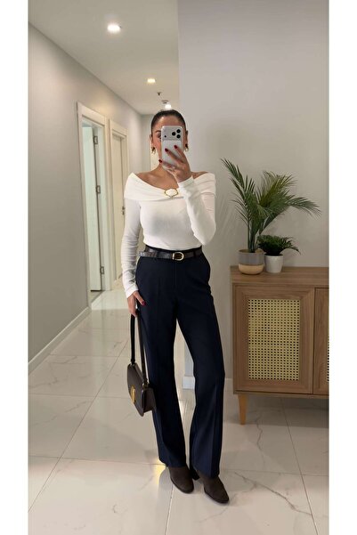 BİRCANÇİL Monata Navy Blue Belted Trousers