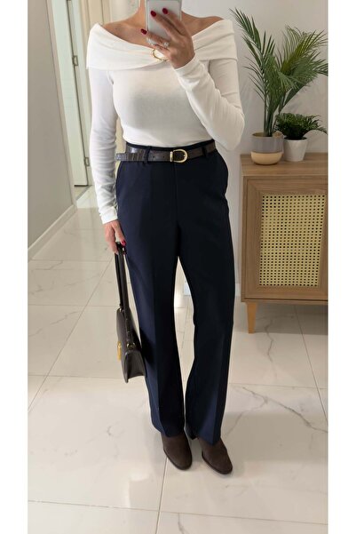 BİRCANÇİL Monata Navy Blue Belted Trousers