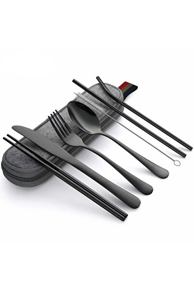 Choice black 8Pcs/set Tableware Reusable Travel Cutlery Set Camp Utensils Set with Stainless Steel Spoon Fo
