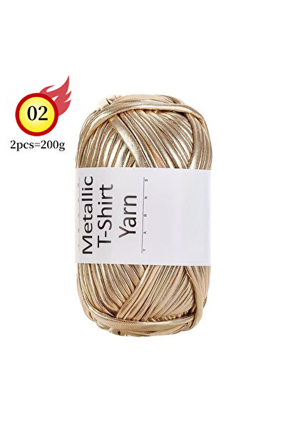 Choice غزل قماش معدني لامع بلون ذهبي 200 غرام، مواد يدوية الصنع، غزل كروشيه م...