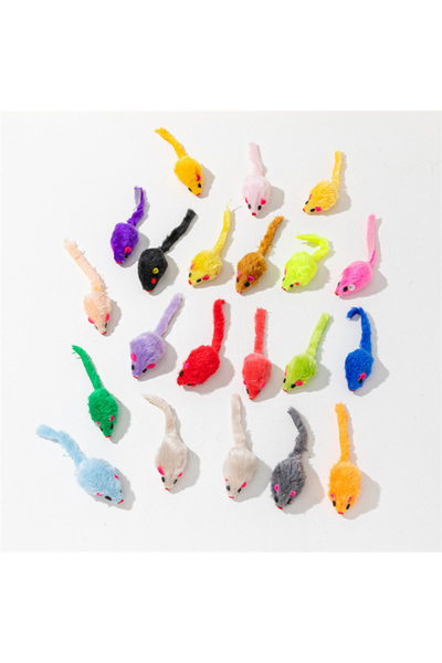 Choice 10 قطع من ألعاب القطط الأليفة بألوان عشوائية - 1 من فراء الأرانب وريش الفأر الصناعي وقوس قزح لعبة فأر مضحكة للعب T