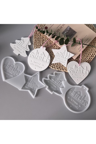 Choice mold A Christmas Heart Round Tree Star-Shaped Hanging Ornament Silicone Mold DIY Cement Plaster Clay