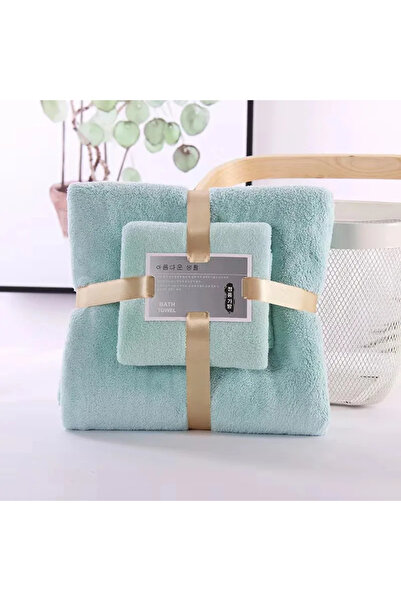 Choice 70x140 سم 35X75 سم 1 مجموعة خضراء 2 قطعة من مناشف الحمام فائقة النعومة وعالية الامتصاص وسريعة الجفاف من نوع Coral Velve