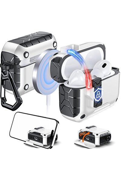 Choice حافظة Airpods Pro 3 باللون الأبيض لجهاز Airpods Pro 3 (2025) مزودة بقف...