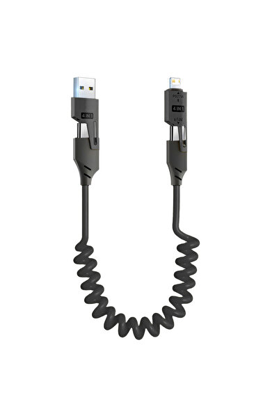 Choice كابل شحن سريع 4 في 1 USB Type C للسيارة متعدد إلى متعدد أسود، 6 أمبير،...