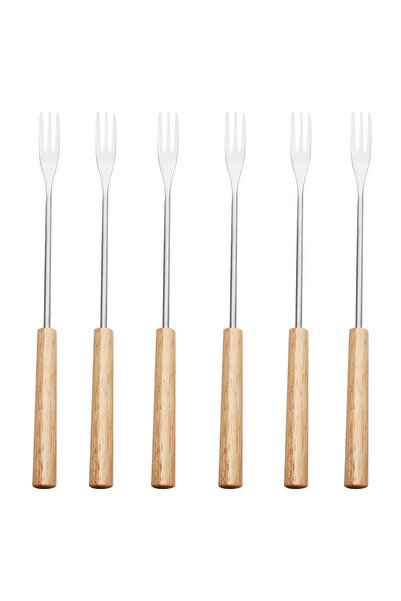 Choice 6pcs wooden fork 6pcs Stainless Steel Fruit Fork Set Cheese Hot Pot Fork Dessert Cake Fork Cream Sal