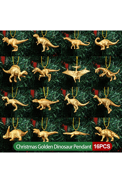 Choice 16 قطعة من زينة معلقة على شكل ديناصور ذهبي مصغر؛ زينة معلقة لشجرة عيد ...