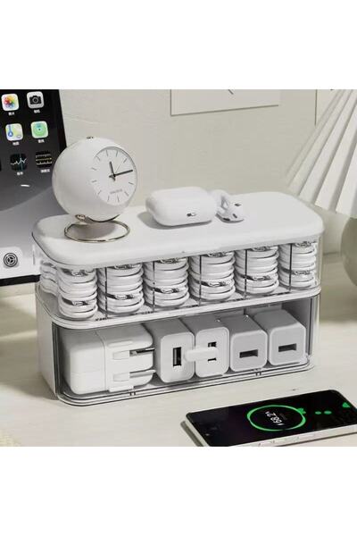 Choice White 1pc Lightweight Transparent Desktop Cable Organizer Box - Cord & Charger Storage Solution, Com