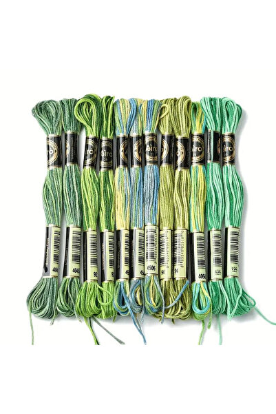 Choice مجموعة 7.8-8 أمتار خضراء مكونة من 12 خصلة من خيوط التطريز المتدرجة الأ...